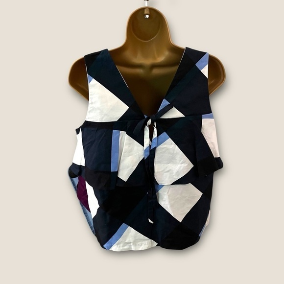 Ann Taylor Checkered Linen Cotton Sleeveless Top Black Combo SP NWOT - Picture 3 of 6